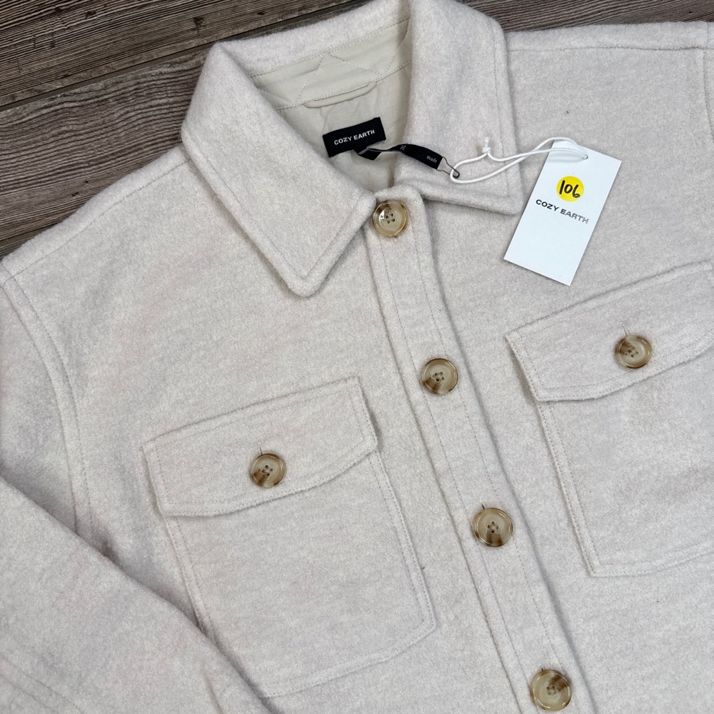 Cozy Earth Women Size XXL Bouclé Shacket Alabaster Merino Wool Jacket NWT - Picture 3 of 11